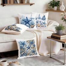4 buah Sarung Bantal Motif Cat Air Bertema Bahari, Sarung Bantal Cetak Satu Sisi, Cocok untuk Ruang Tamu, Kamar Tidur, Dekorasi Rumah, Sepanjang Musim - MultiWarna - View 9