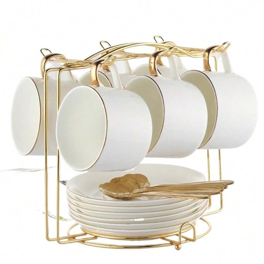 Foldable Metal Coffee/Tea Cup Holder, Organizer Rack For Cup, Saucer And Spoon - Multicolor - View 1