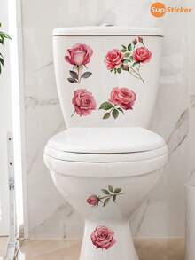 SUPSTICKER 1pc Watercolor Pink Rose Bathtub Sticker, PVC Peel And Stick Removable Decal, 12.79x18.62in, For Bathroom Tub Sink - 1PC - View 7