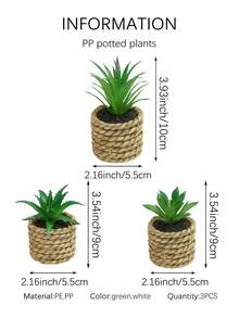 3pcs Artificial Mini Succulents,Green Succulents,White,Black Planter,PE Material,Artificial Plants,Artificial Succulents,Desktop Decorations,Home Decorations,Garden Decorations,School Dormitory Office Decorations,Mother's Day Gifts,Wedding Season,Graduation Season Decorations - Multicolor - View 12