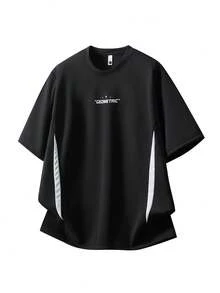 Plus Size Quick-Dry Sports T-Shirt, Fashionable Casual Round Neck Short Sleeve T-Shirt, Suitable For All Seasons - Black - View 4