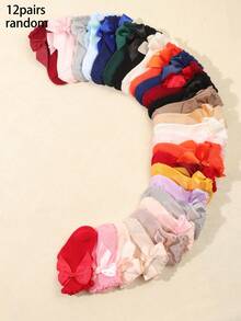 12 Pairs Baby/Toddler Assorted Solid Color Bow Short Socks, Fashionable & Cute For Daily Wear, Spring/Summer - Multicolor - View 5