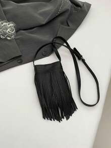 Bolso bandolera de cuero retro de moda, bolso de hombro estilo bohemio con flecos y remaches, cartera cuadrada casual, bolso de mensajero adecuado para viajes y uso diario, bolso bandolera d - Negro 3 - Ver 10