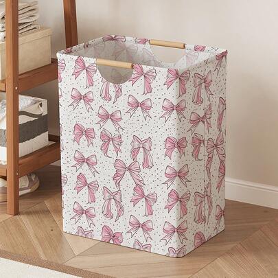 1个蝴蝶图案洗衣篮，52*36.5*24.5厘米大容量布艺脏衣收纳篮，卧室氛围木柄洗衣篮，浴室袜子和玩具收纳篮