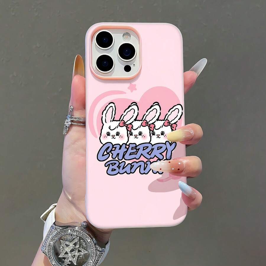 Dibujos animados de conejitos de cereza blanca con temática rosa.funda de teléfono Fundas compatibles con ,Apple,VIVO,OPPO,,, y Honor.Fabricadas en silicona TPU,ofrecen protección contra golpes y caídas. - Rosa - Ver 1