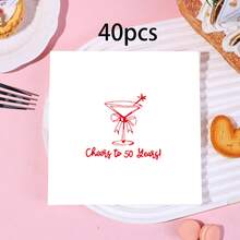 20/40/60入 Cheers To 50 Years 雞尾酒餐巾紙，2層紅色馬丁尼酒杯圖案紙巾，適合女性50歲生日派對用品，一次性餐巾紙，適用於盛大50週年慶典、50週年結婚紀念日、紅寶石紀念日派對裝飾，紅白雞尾酒圖案，尺寸 13*13 英吋 - 50 YEARS - 查看 8