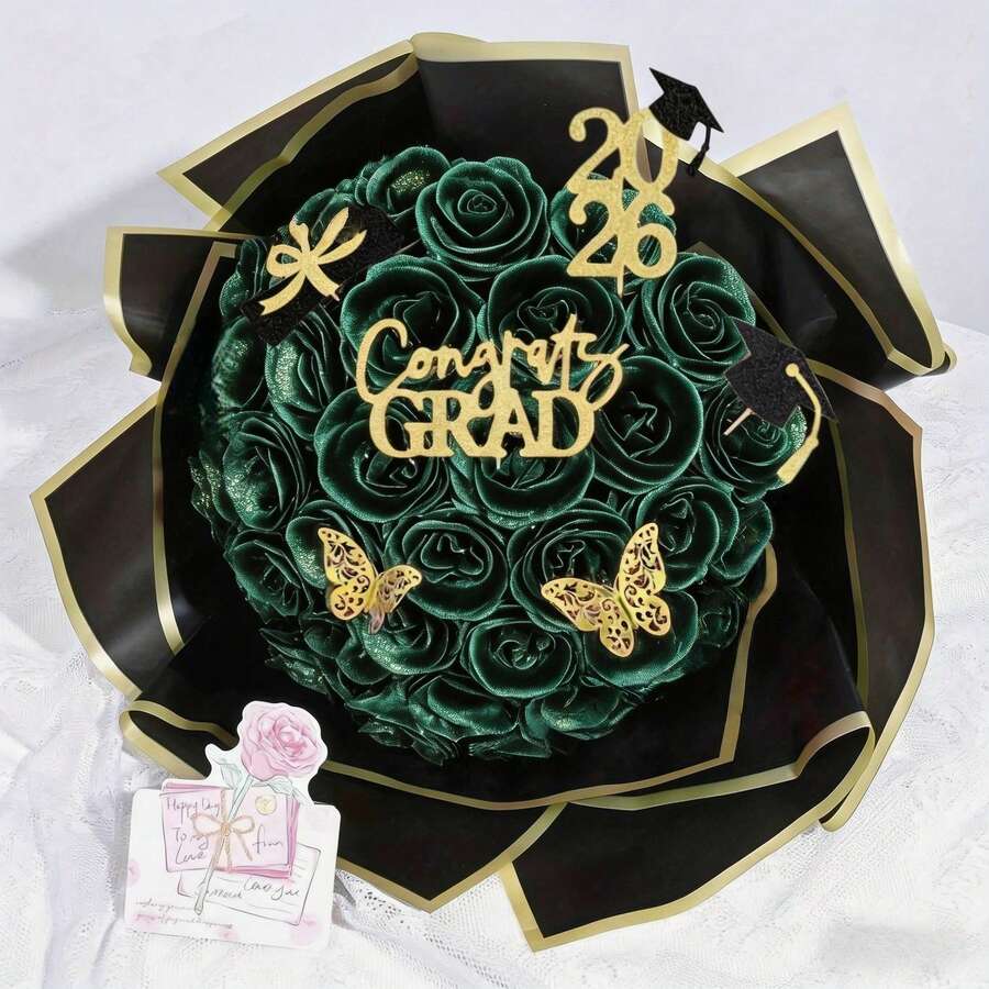 24支装母亲节闪亮玫瑰花束 - 永不凋谢的人造花,永恒的爱意礼物,送给妈妈、奶奶、妻子 - 优雅的家居装饰和桌面摆件,适用于母亲节、周年纪念日、生日、圣诞节 - 墨綠色 - 查看 1