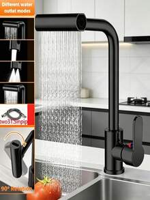 Grifo de cocina moderno de doble función con 4 modos, diseño de cascada de acero inoxidable con agua fría y caliente, surtidor alto con giro de 360°, con cabezal rociador y manijas de control dual, instalación de un solo orificio, apto para fregadero de cocina y tocador de baño, fácil instalación, accesorio moderno esencial para el hogar, ideal para renovación del hogar - Multicolor - Ver 6