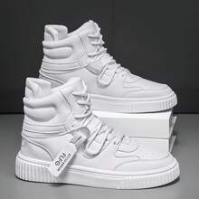 Giày thể thao thường ngày mới thu đông 2024 cho nam, giày trượt ván cổ cao, giày da đế dày chống trượt, chống mài mòn, giày thường ngày màu trắng đa năng, giày đi bộ ngoài trời phong cách đường phố cá nhân hóa, giày trượt ván mũi tròn cổ điển màu trắng cho nam nữ thanh thiếu niên, giày thể thao đa năng cho các cặp đôi dự tiệc, giày đi tuyết lót nhung ấm áp cho nam - trắng - Xem 11