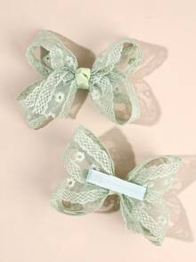 2pcs Green Daisy Floral Embroidered Lace Hair Clips,Delicate Hair Accessories,Spring/Summer Forest Style,Sweet Girls Kids Hair Accessories - Mint Green - View 5