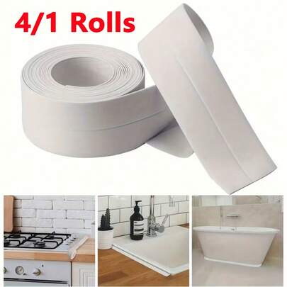 4/1 Rulo Dayanıklı Kendinden Yapışkanlı Su Geçirmez Sızdırmazlık Bandı, Mutfak Lavabosu, Küvet, Ocak Köşesi, Duş Zemini İçin Uygun, Çıkarılabilir ve Yeniden Kullanılabilir Plastik Sızdırmazlık Şeridi, Kendin Yap Kurulumu