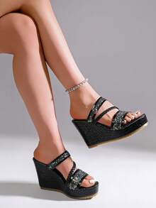 Women's New Summer Waterproof Platform Wedge High Heel Sandals - Hitam - View 5