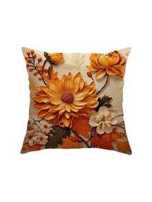 1/2/4 piezas Fundas de cojín con estampado floral y de hojas en 2D, suaves y mullidas con cierre de cremallera, adecuadas para la decoración otoñal del hogar y el dormitorio (No incluye relleno) - Naranja - Ver 14