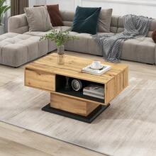 Coffee Table With Wood Grain Finish, Featuring A Handleless Drawer, A Storage Compartment, And A Rear Storage Compartment; Double-Sided Storage Space. Suitable For The Office Or Living Room; Ideal As A Coffee Table With Ample Storage. - Natural - 查看 5