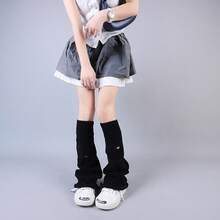 Autumn And Winter New Arrivals: Distressed Ripped Knit Leg Warmers For Women, Subculture Leg Warmers, Y2K Wide-Leg Hot Girl JK Stacked Socks, Bell-Bottom Socks - màu đen - Xem 3