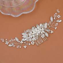 1pc European And American Bridal Wedding Dress Hair Comb, Handmade Crystal Pearl Headpiece For Elegant Bohemian Hairstyle, ABS Material, Summer, Holiday, Travel, Bride Accessories, Hair Comb - Multicolor - View 6