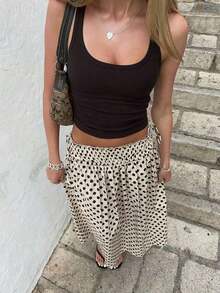 2026 New Women's Frill Waist Polka Dot A-Line Skirt: French Style For Vacation, Suitable For Daily Outings, Dates And Holidays. Summer - 香檳色 - 查看 1