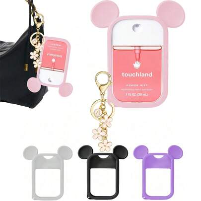 2pcs/1pc Set (30ml) Hand Sanitizer Spray Bottle Protective Cover, 26 Floral & Letter Pearl Decor Spray Bottle Pendant, Silicone Mouse Ear Shaped Spray Bottle Anti-Drop Anti-Collision Protective Case, Pearl Bracelet Design, Easy To Carry For Travel, Can Be Hung On Bags, Keys Or Kids' Backpacks, Wear-Resistant, Waterproof, Reusable Protective Cover, Suitable For Hand Sanitizer Spray, Travel, Outdoor, Gifts, Halloween Gifts, Christmas Gifts