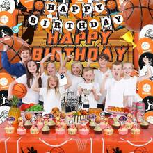 raciones de fiesta de cumpleaños de baloncesto, decoración de fiesta de baloncesto incluye kit de arco de globo, pancarta para decoración de tarta para niños, decoración de cumpleaños deportiva - 1 - Ver 8