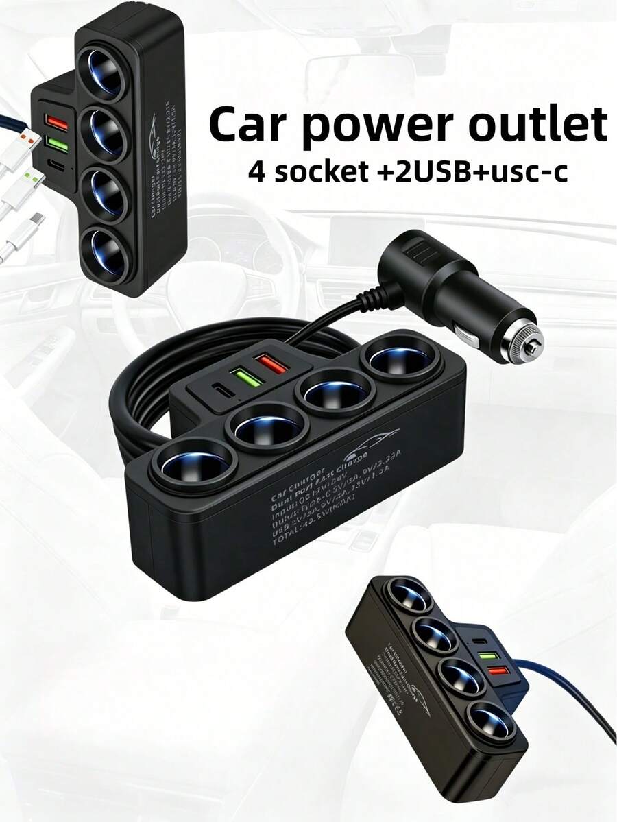7-In-1 Car Charger, USB Multi-Function Car Fast Charger, Quick Charge Adapter, Suitable For 12V/24V Vehicles, Fast Charging For Multiple Devices