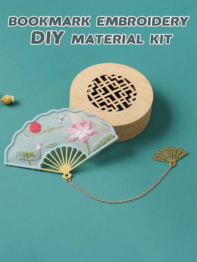 Bộ dụng cụ thêu chữ thập họa tiết hoa lá, đánh dấu trang kèm hướng dẫn, chất liệu vải, bộ đồ thủ công tự làm dành cho người lớn.