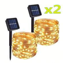 2入 100/200/300 LED 太陽能童話串燈 銅線戶外小徑花環燈 適用於庭院、聖誕、婚禮、露營、花園、街道、露台裝飾 - 暖光 - 查看 10