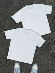 Teen Boys Textured Loose Fit Short Sleeve T-Shirt, Casual School/Work Wear, Spring/Summer - White - View 4