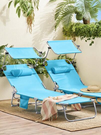  SoBuy Sun Lounger With Canopy And Headrest, Blue, Approx. 191x19x56cm (WxHxD), Foldable Garden Lounger/Relaxing Chair For Gardens, Yards, Beaches, Balconies, Black, Load Capacity Up To 110 Kg, OGS48-B