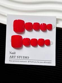 10 piezas/paquete Pegatinas de uñas de unicolor minimalista rojo, natural, elegante, versátil, de moda, adecuadas para bodas, fiestas, exteriores, playa, diario, festivales, reuniones, trabajo y ocasiones especiales - Rojo - Ver 13