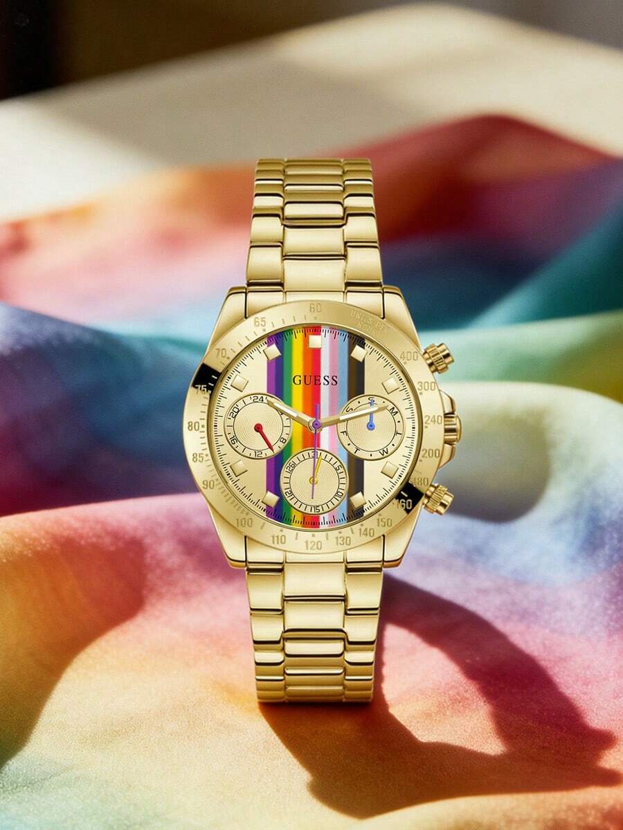 Guess Reloj de cuarzo de moda para mujer, disponible en múltiples colores. Con diseño de tres manecillas, pantalla de fecha y función de parada de segundos, adecuado para uso diario casual. Modelo: GW0433L1 - Los colores del arcoíris - Ver 1