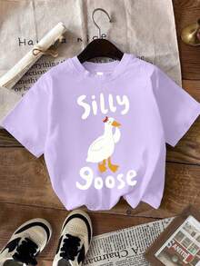 2pcs Girls Cartoon Print T-Shirt And Shorts Set, Creative Design, Suitable For Summer, Spring/Summer Outdoor Casual Wear - Mauve Purple - View 5