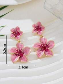 1 Paar handgefertigte elegante Luxus Farbverlauf Batik rosa Tropfenöl geschichtete Auberginen Blumen Anhänger Ohrringe für Frauen - Pink - Übersicht 5