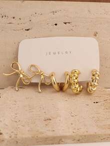 6-18 piezas Pendientes con lazo esférico y textura, adecuados para fiesta, banquete, viaje, boda, vacaciones, uso diario, regalo de joyería - Dorado - Ver 8