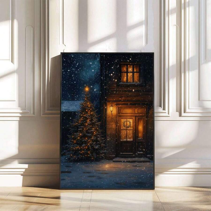 1 pieza de impresiones planas 2D de árbol de Navidad, pósters de arte estilo vintage, decoración de pared, impresión en lienzo sin marco, decoración del hogar, cuadros colgantes, decoración de habitaciones, murales adecuados para salas de estar, dormitorios, baños, cocinas, comedores y oficinas - Sin marco - Ver 1