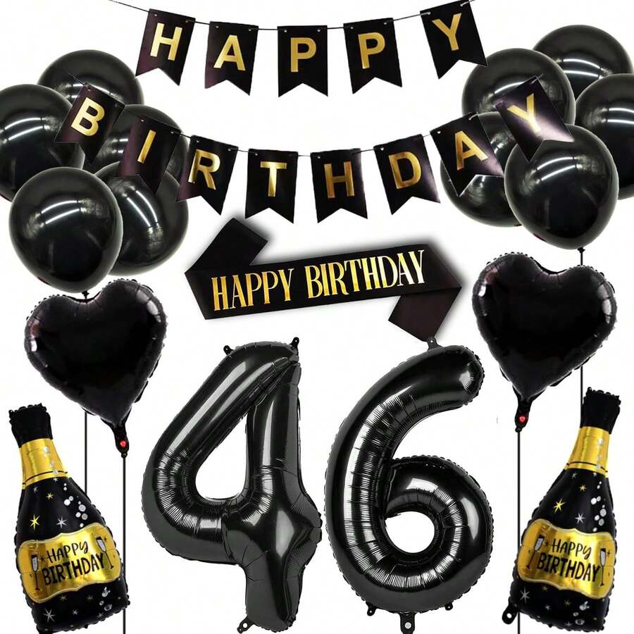 Juego de decoraciones de cumpleaños 46 para mujeres y hombres, globo de decoración de cumpleaños 46, suministros para fiesta de nacimiento 46, incluye pancarta, correa para el hombro y globo para - 45 - Ver 1