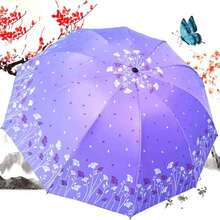 1pc Creative Hibiscus Pattern UV Protection Umbrella - Classic Round Folding Umbrella With Metal Shaft, Manual Open, Multipurpose Outdoor Furniture, Including Canopy, Easy To Clean - Multicolor - View 9