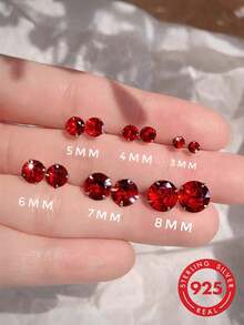 GAGAFEEL 1 par de pendientes de plata de ley 925 elegantes y de moda, pendientes de clip con cristal rojo grande para mujeres, diseño ligero y lujoso para niñas/mujeres/novias, regalo de cumpleaños, presente de joyería exquisita - Plateado - Ver 1