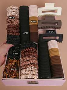 727pcs/Set Cute Princess Style Elastic Hair Ties, Non-Damaging, Suitable For Kids Daily Use, Large Size Hair Claw For Kids, Coffee Color - Multicolor - View 8