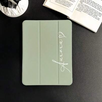 1 pieza Funda protectora personalizable de color verde/rosa Matcha, diseño minimalista con firma manuscrita y ranura para bolígrafo, carcasa suave de silicona resistente a golpes compatible con Redmi Tablet/Mi Pad 4 Plus/Mi Pad 4, Apple Air/Pro, regalo personalizado para graduación, cumpleaños, Día de la Madre para novia/mejor amiga