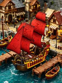 这款豪华的1427片迷你积木游戏，是一款有趣的成人玩具，可以缓解压力和焦虑，是一款充满想象力的海盗船模型拼装拼图，是完美的生日礼物，一套精致的安娜女王号船模型拼装套装（含贴纸）。 - 彩色 - 查看 8