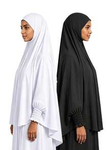 1pc Women's Solid Color Batwing Sleeve Hijab, One-Piece Prayer Robe, Loose Fit Long Sleeve Hijab, Suitable For Casual Wear, Beach, Holiday, Travel Essential - Multicolor - View 3