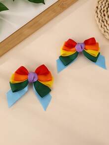2 peças/Conjunto Presilhas de Cabelo com Laço de Tecido Canelado Colorido para Meninas, Adequado para Decoração Diária, Decoração de Festival de Música - Multicolorido - Visão 4