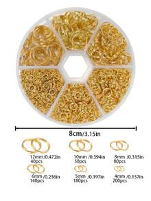 Una caja que contiene 690 piezas de anillos partidos de hierro en tamaños de 4, 5, 6, 8, 10 y 12 mm, diseñados para conectar y adecuados para kits de joyería - Multicolor - Ver 2
