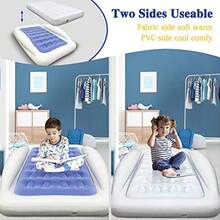 Juego de colchón de aire inflable para niños cama de viaje para niños cama de dormir portátil con rieles de  y bomba eléctrica ideal para viajes por carretera camping fiestas de pijamas - Azul - Ver 5