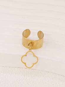 1pc Stainless Steel Four Leaf Clover Pendant Open Rings Fashion Flower Charms Ring For Women Jewelry - Ring - View 3