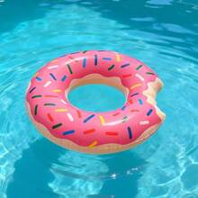 Pink Donut Print Inflatable Swimming Ring, Cute Colorful Sprinkle Pool Float, Essential For Summer - Pink - View 2