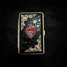 Handmade Creative Vintage Gothic Dark Style Crocodile Texture Black Cat Embossed Cigarette Case, Portable Moisture-Proof Storage Box, Birthday Holiday Gift - Black - View 14