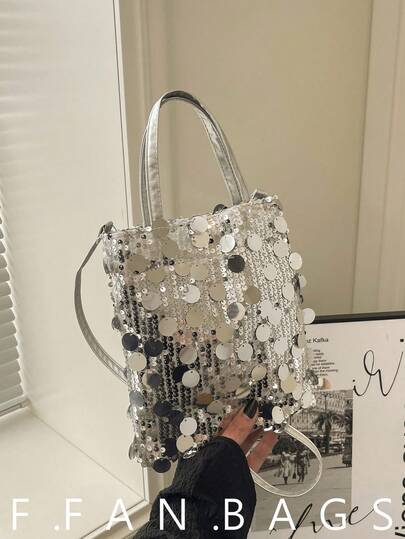 2026 Spring/Summer New Sequin Personalized Tote Bag, Niche Design Chic Shoulder Underarm Bag