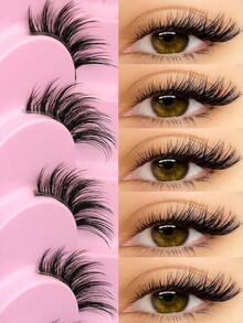 GROINNEYA 9 Pairs Half Lashes Natural Look Cat Eye False Eyelashes Fairy Manga Eyelashes Natural Clear Band Lashes Short Soft 3d Mink Eyelashes Wispy Fluffy Faux Mink Lashes Eyelash Extension Tool Strip Lashes - Black - View 7