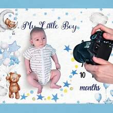 1pc Baby Monthly Milestone Blanket With Felt Frame, Infant Growth Record Photography Backdrop Blanket, Flannel Swaddle Wrap - Multicolor - View 6